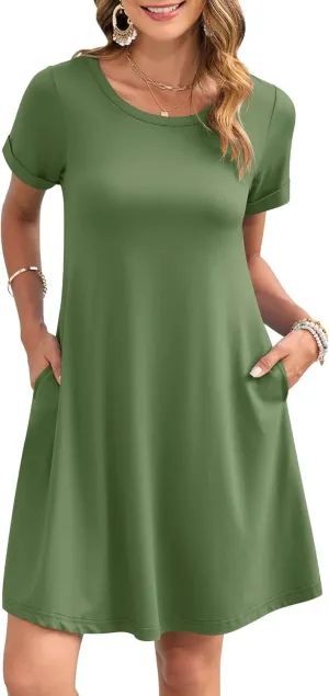 AUSELILY Women's Summer Casual Dresses 2025 Short Sleeve Swing Beach Floral T-Shirt Dress with Pockets
