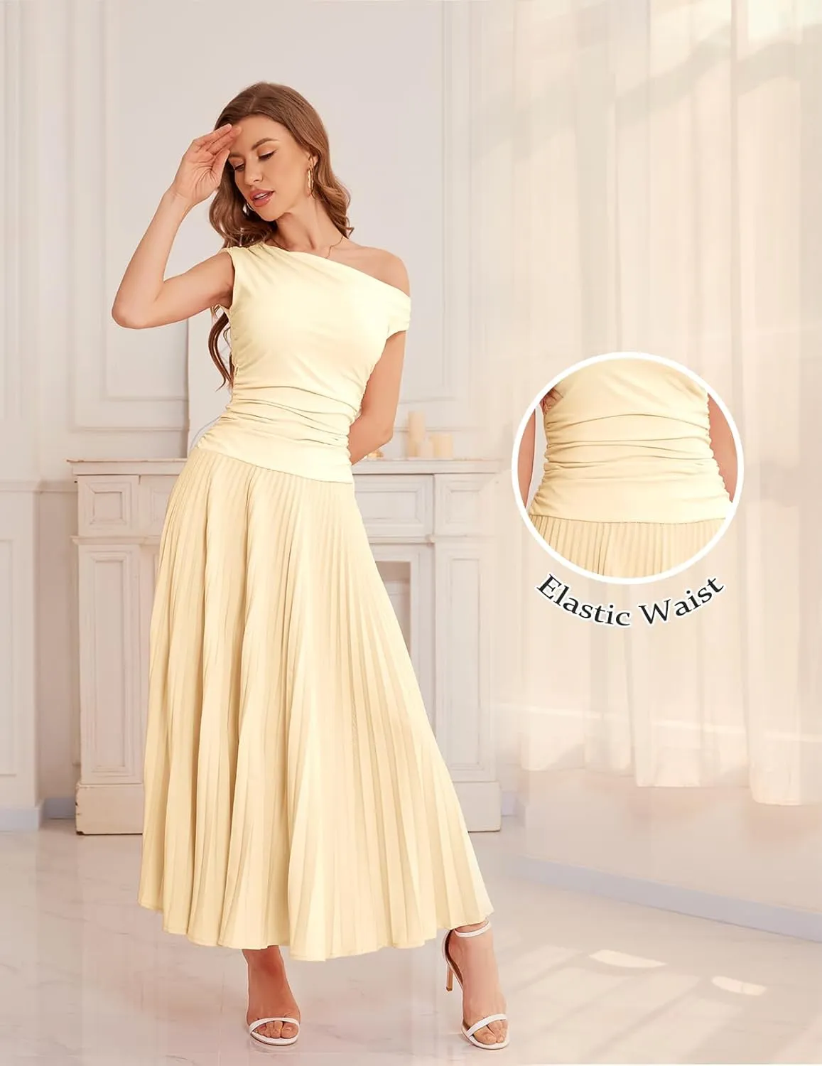 Bbonlinedress Formal Maxi Prom One Shoulder Pleated Cocktail Dress Women Wedding Guest Summer Daily Long Party Dresses