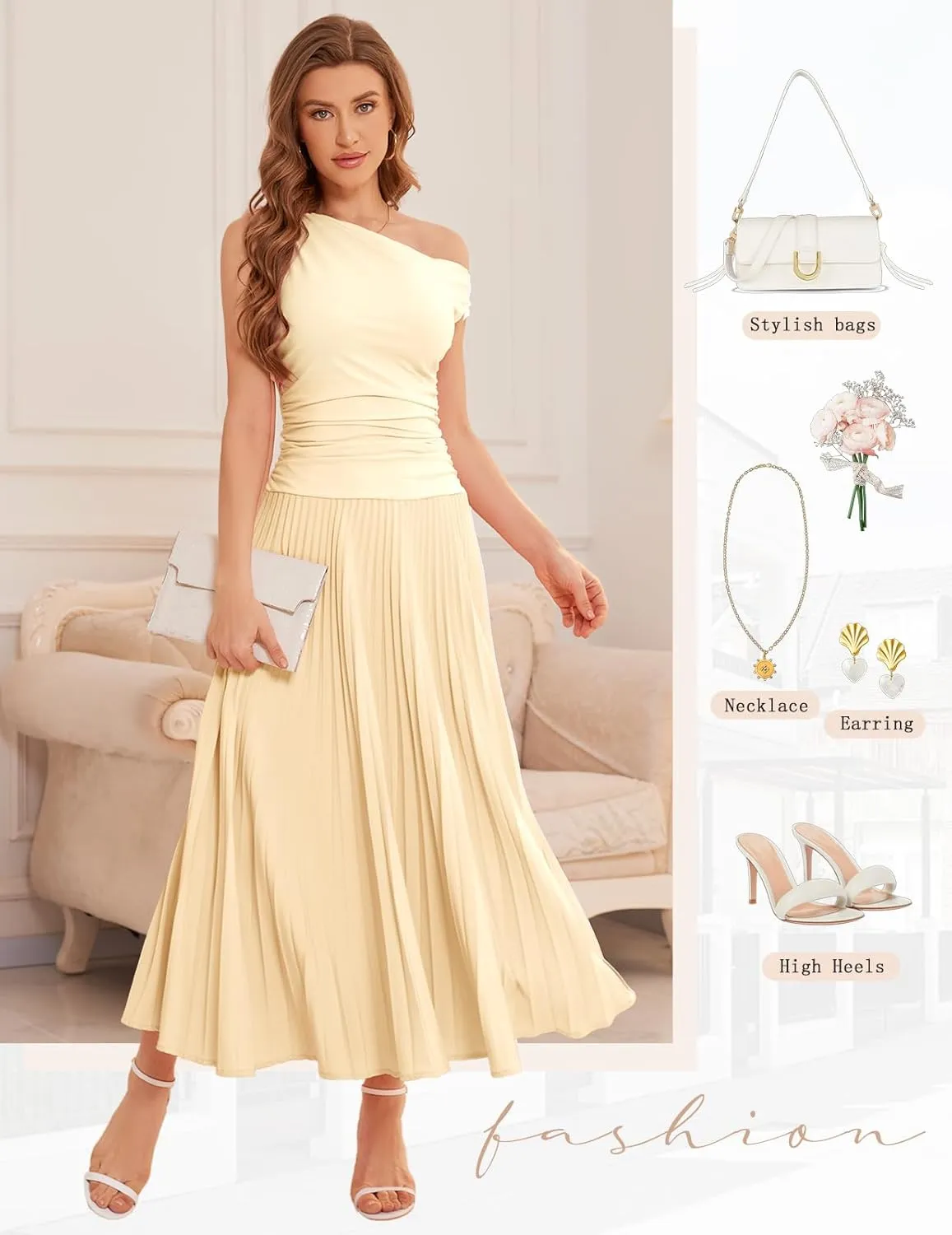 Bbonlinedress Formal Maxi Prom One Shoulder Pleated Cocktail Dress Women Wedding Guest Summer Daily Long Party Dresses