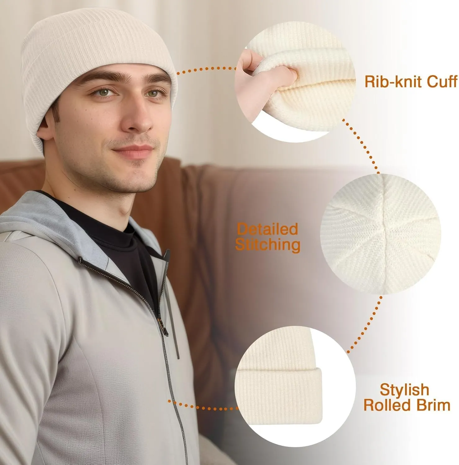 Beanie Hats for Men Women, Classic Knit Cuff Soft Warm Winter Hats Unisex Daily Skull Cap