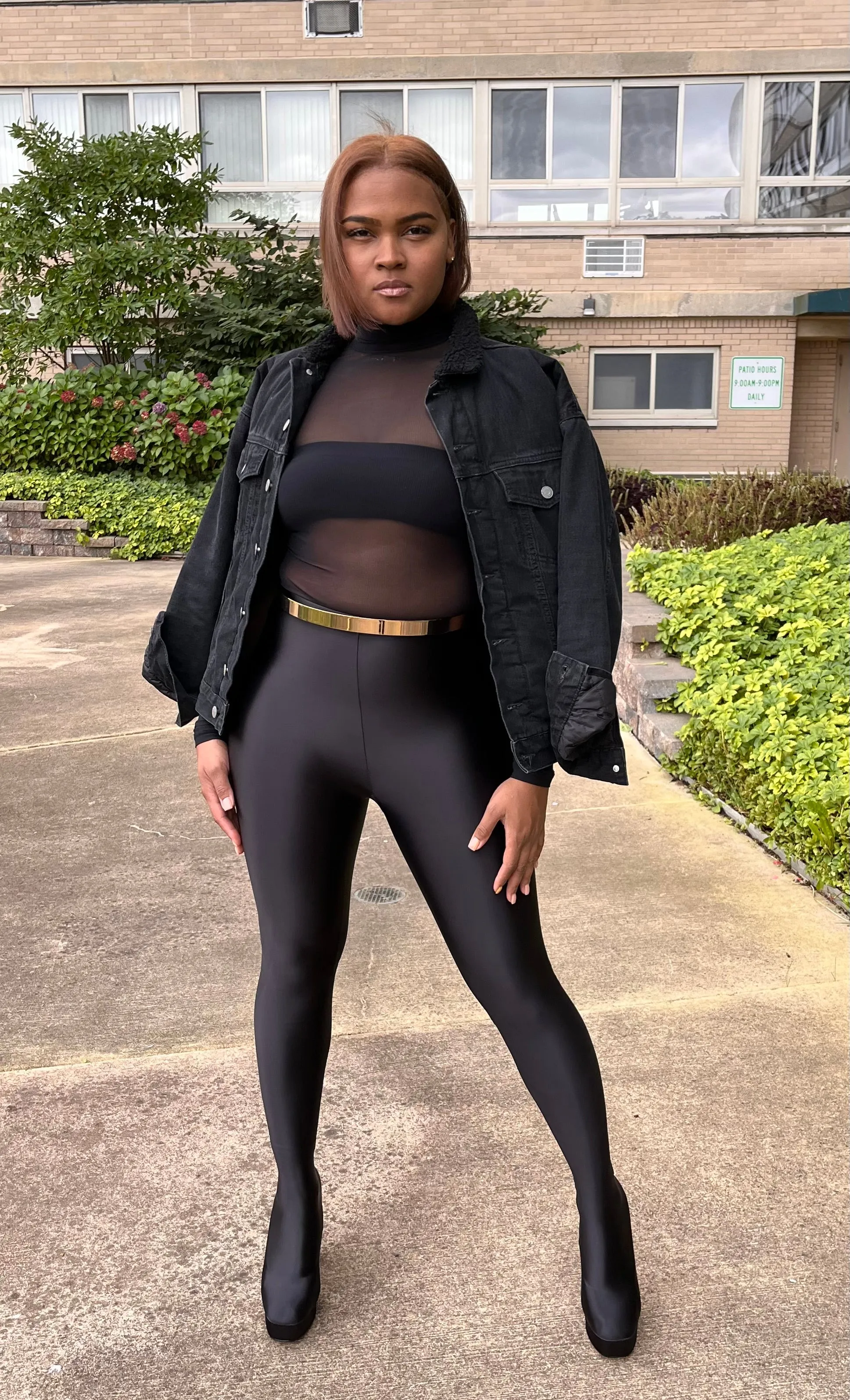 BLACK SHEER MOCKNECK CATSUIT