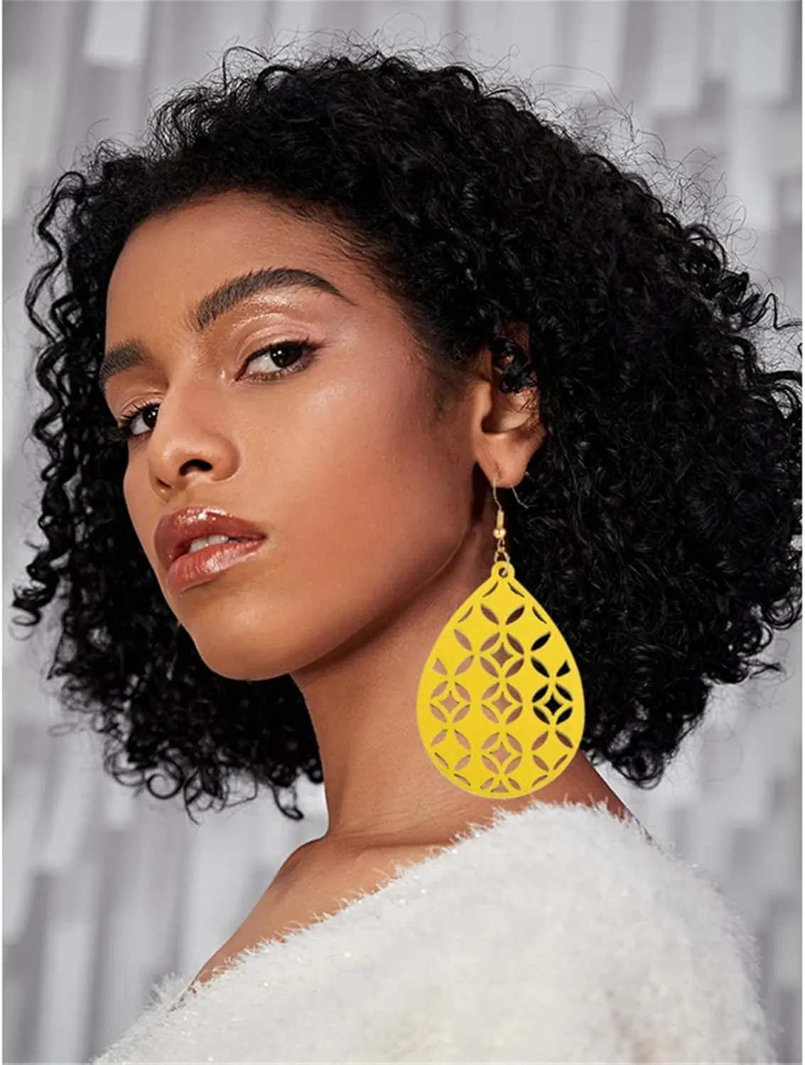 Bohemian Wooden Hollow African Earrings for Women Natural Light Weight Wood Teardrop Drop Dangle Hook Earrings