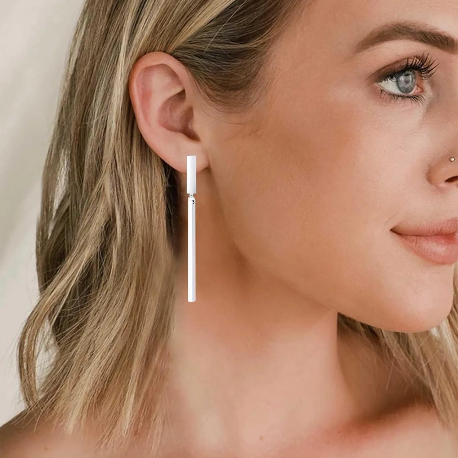 Clip-on Earrings for Women Dangle Black & White Bar, Comfortable Lightweight & Hypoallergenic Simple Minimalist Dangling Drop Earring for Non-Pierced Ear, Keloid Earing