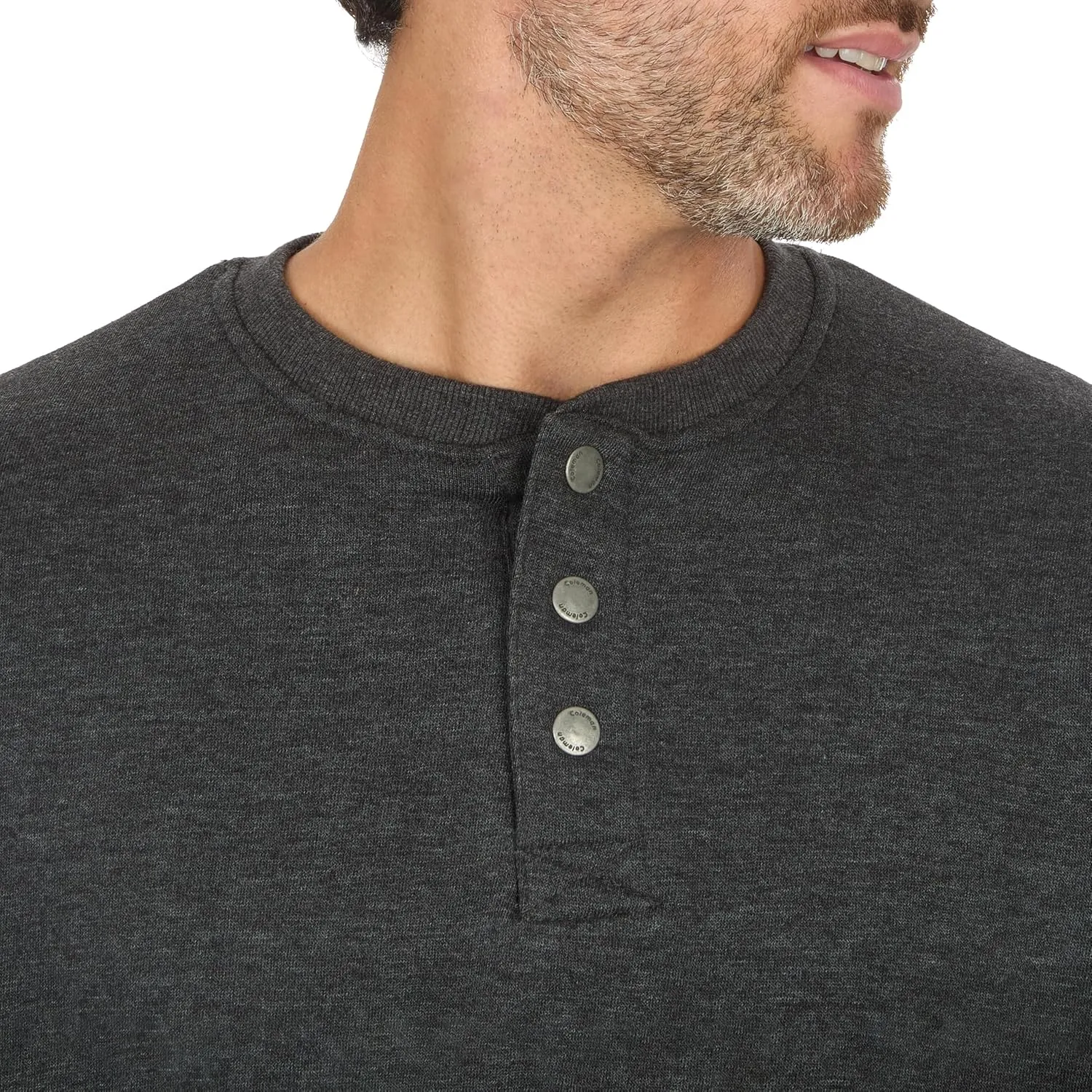 Coleman Men's Long Sleeve Henley Fleece Sweatshirt - 3-Button Placket - Comfortable Cotton Blend for All Seasons