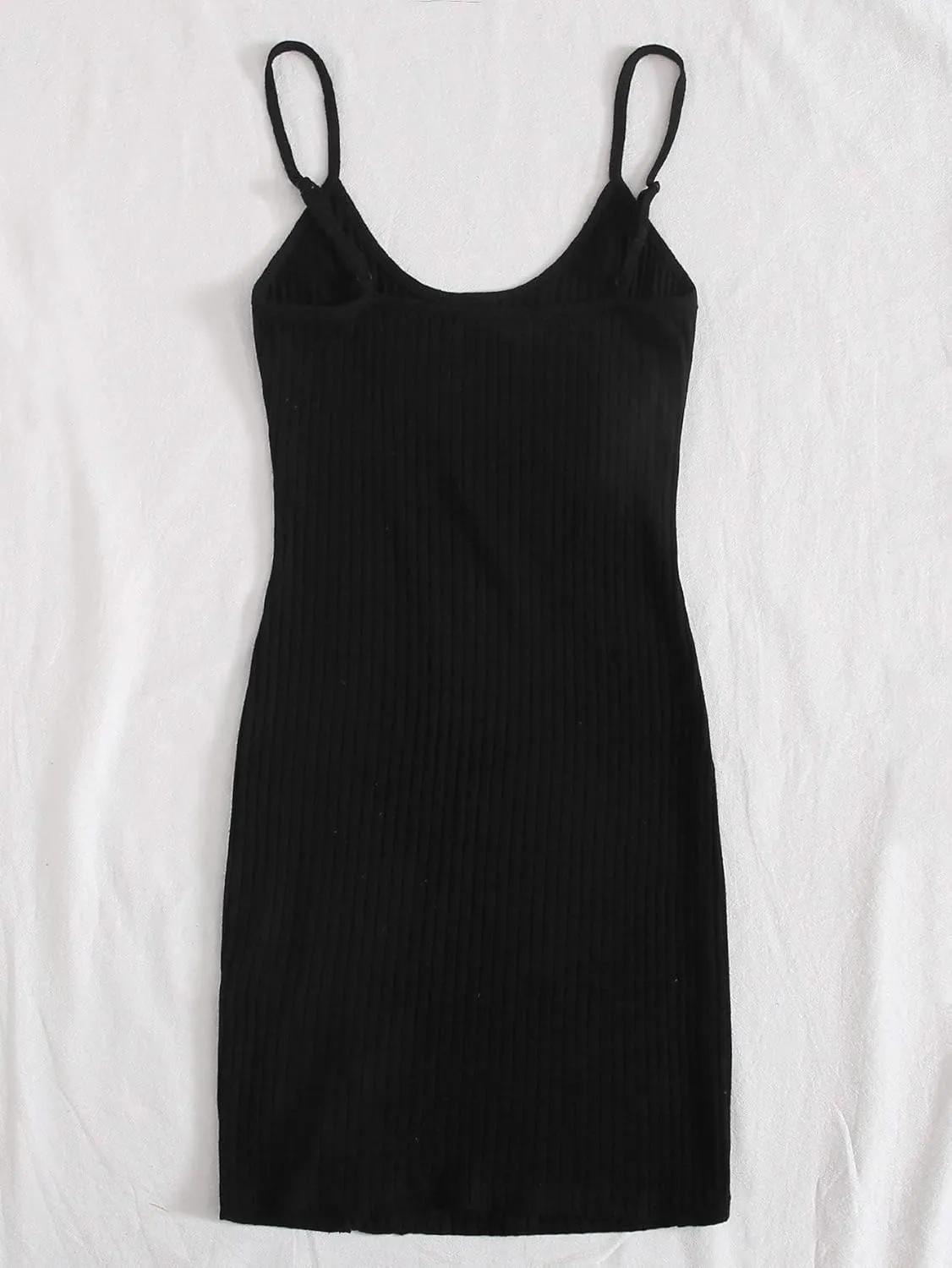 Floerns Women's Casual Solid Sleeveless Cami Split Hem Ribbed Knit Bodycon Mini Dress