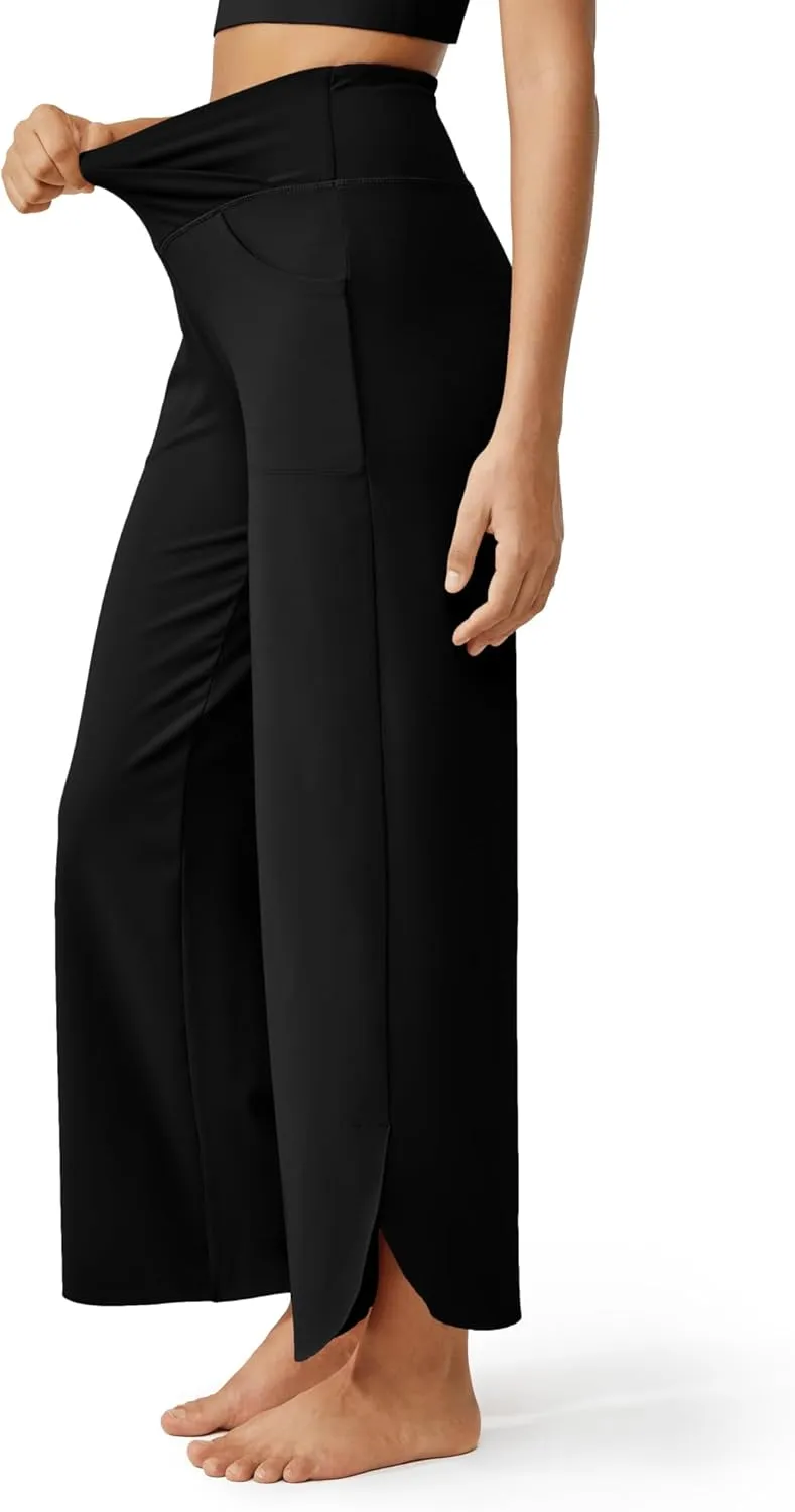 G4Free 25''/27''/29'' Wide Leg Pants for Women Loose Yoga Cross High Waist Dance Palazzo Casual Pants with Pockets