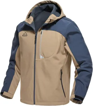 Gopune Men's Lightweight Soft Shell Jacket Fleece Lined Waterproof Hooded Hiking Winter Jacket