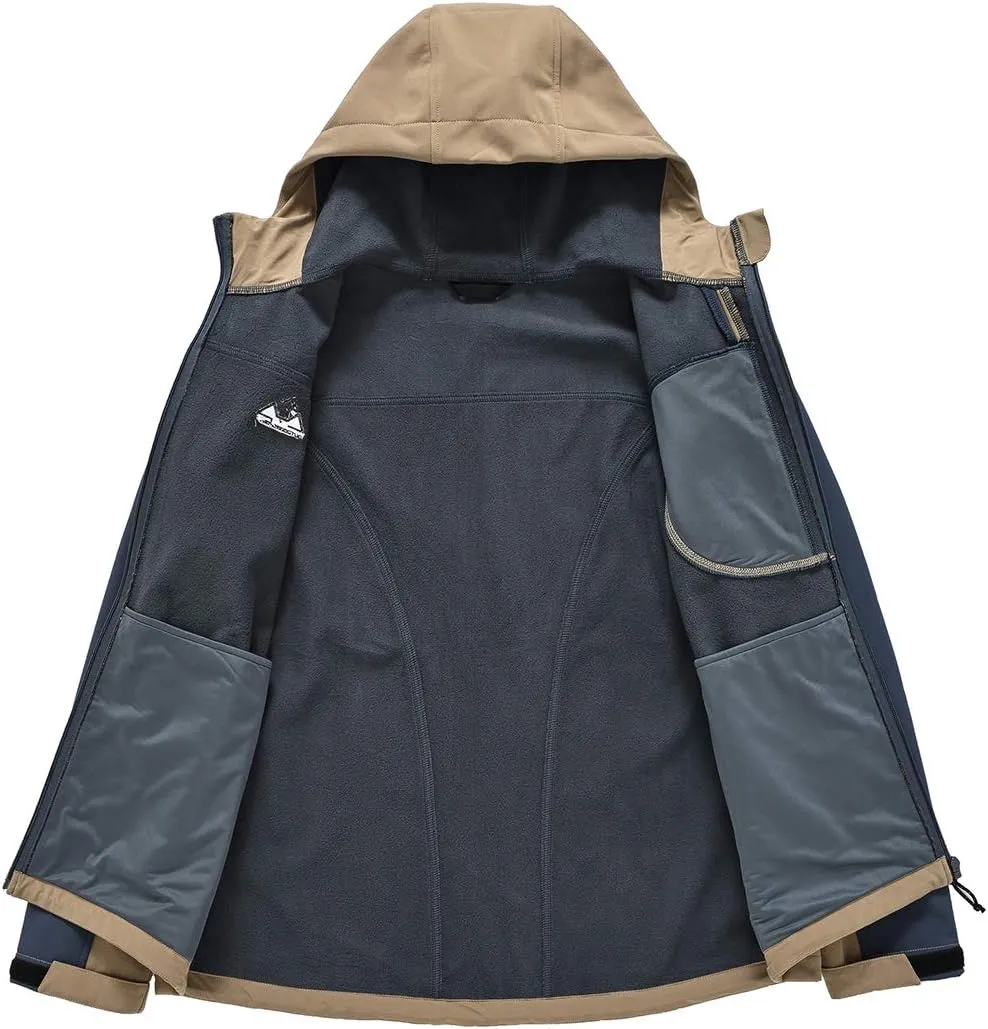 Gopune Men's Lightweight Soft Shell Jacket Fleece Lined Waterproof Hooded Hiking Winter Jacket
