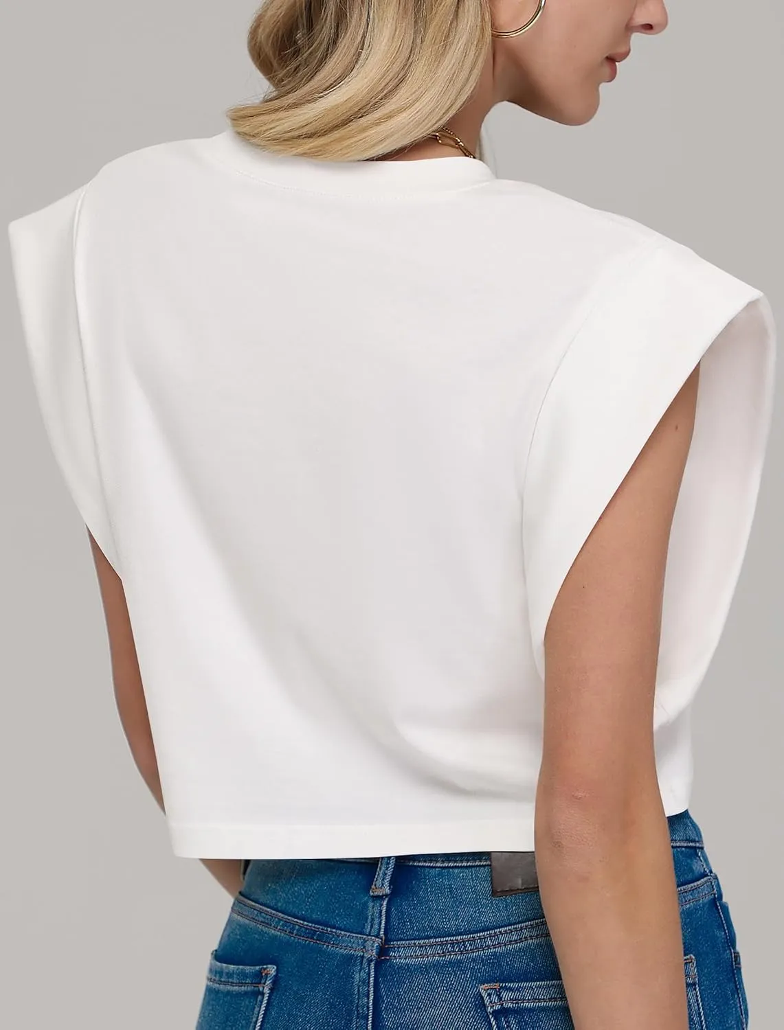 IWD Cap Sleeve Tops for Women Summer Crewneck Drop Shoulder Cropped Tank Top Dressy Casual Loose Fit Basic T-Shirts
