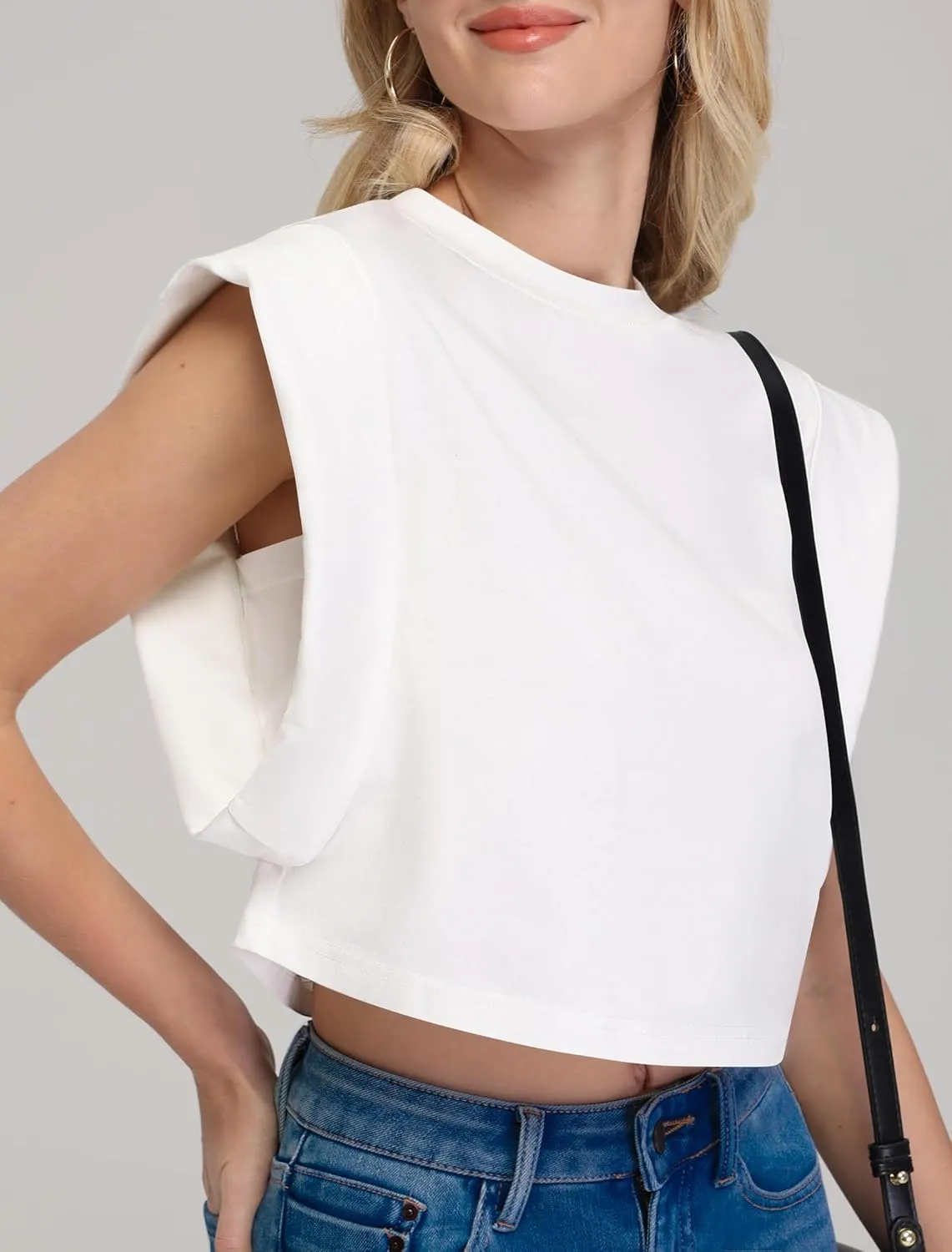 IWD Cap Sleeve Tops for Women Summer Crewneck Drop Shoulder Cropped Tank Top Dressy Casual Loose Fit Basic T-Shirts