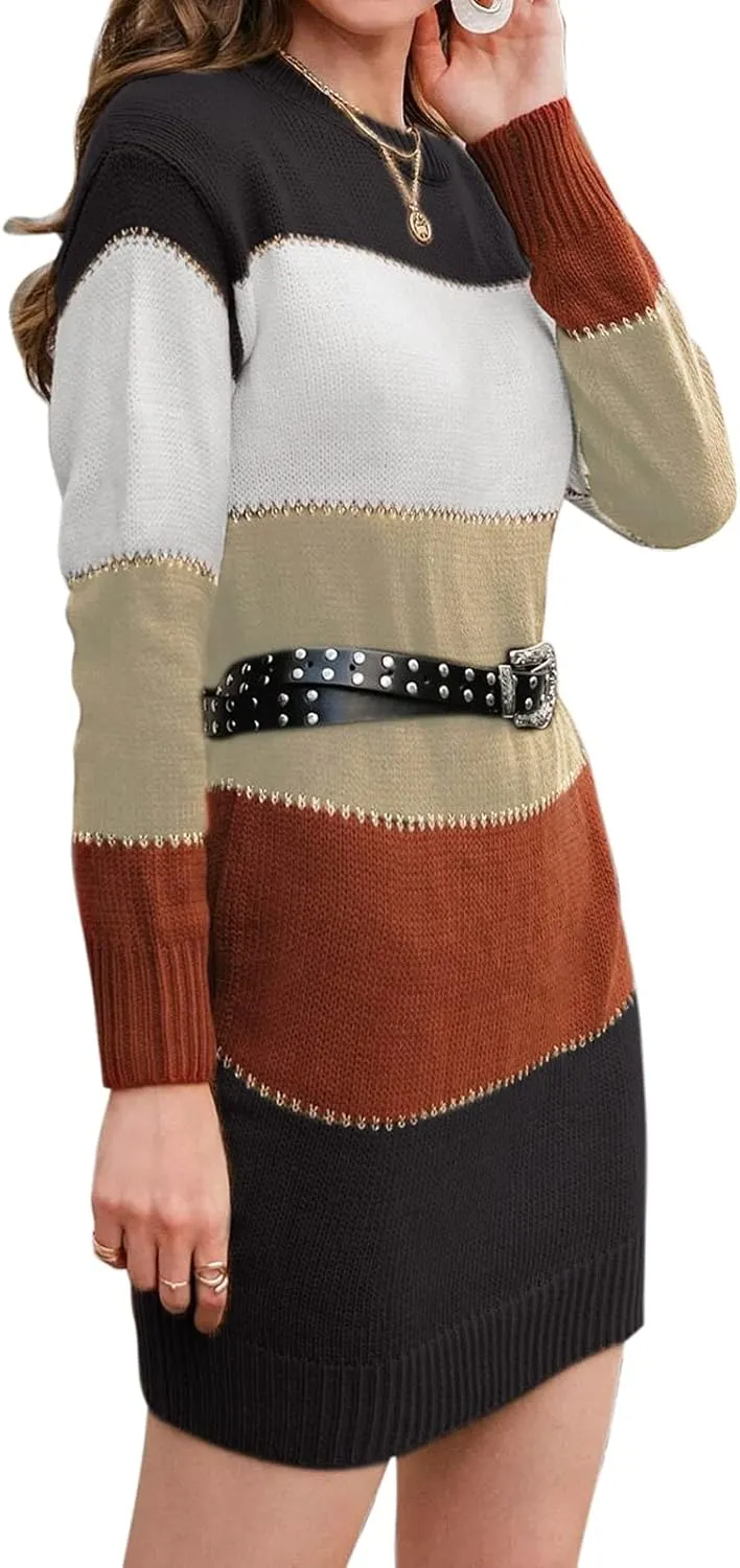 Jayscreate Women's Winter Sweater Dress Casual Long Sleeve Crew Neck Loose Shift Slim Fit Soft Warm Knit Elegant Dress