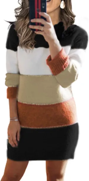 Jayscreate Women's Winter Sweater Dress Casual Long Sleeve Crew Neck Loose Shift Slim Fit Soft Warm Knit Elegant Dress
