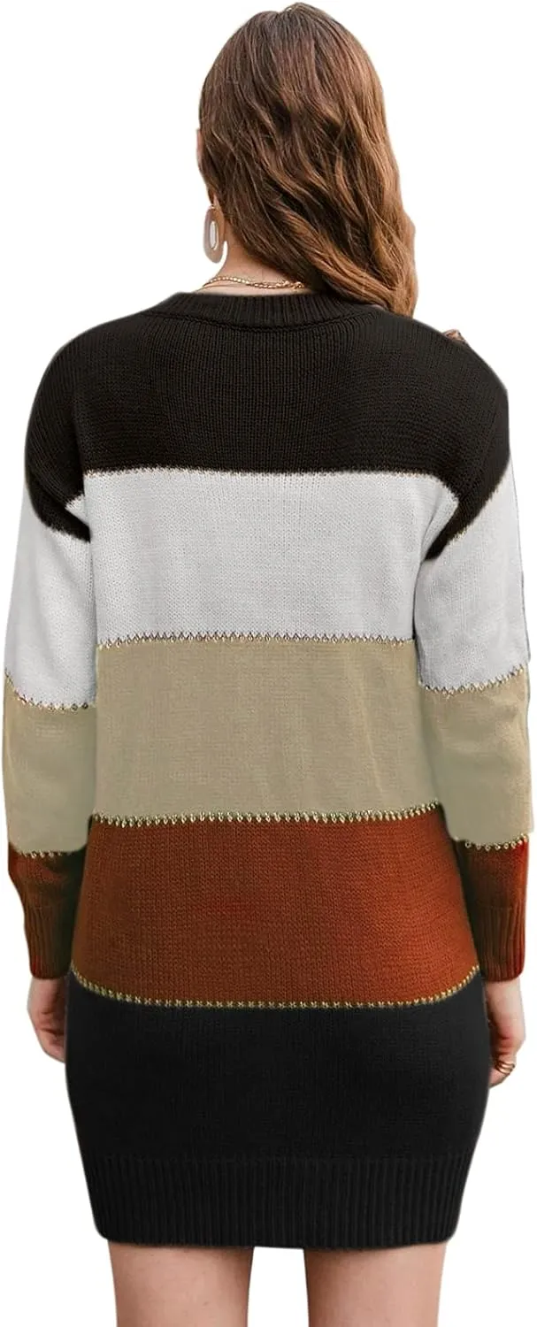 Jayscreate Women's Winter Sweater Dress Casual Long Sleeve Crew Neck Loose Shift Slim Fit Soft Warm Knit Elegant Dress