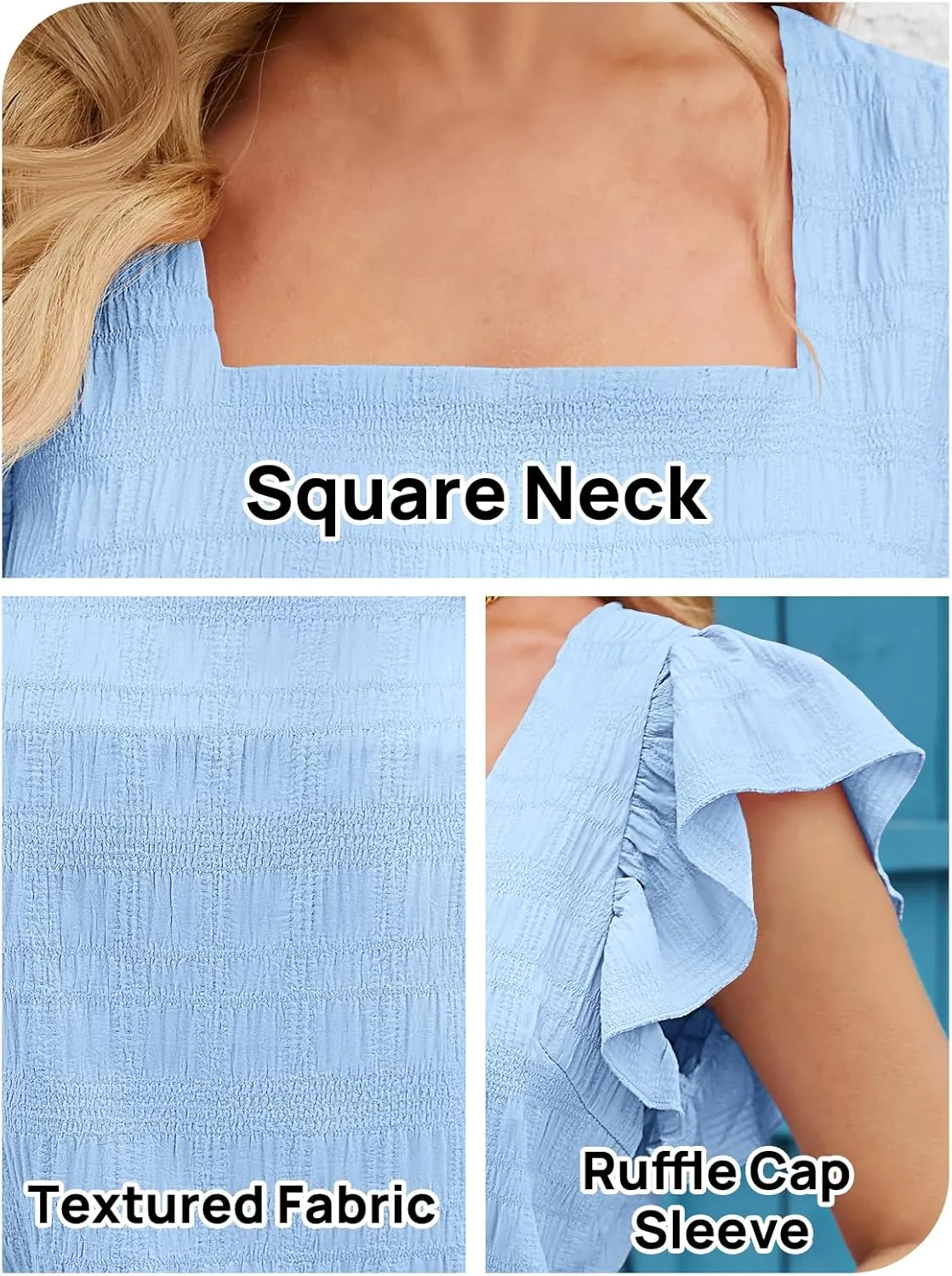 MEROKEETY Women's 2025 Summer Ruffle Cap Sleeve Blouse Square Neck Textured Shirt Dressy Casual Tops
