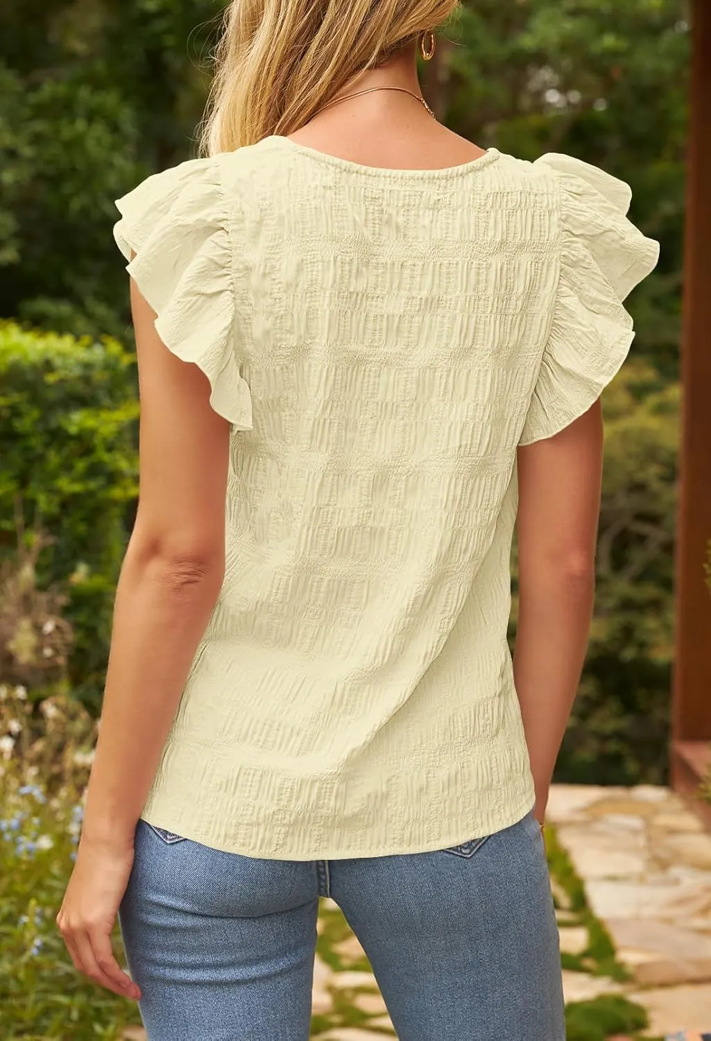 MEROKEETY Women's 2025 Summer Ruffle Cap Sleeve Blouse Square Neck Textured Shirt Dressy Casual Tops