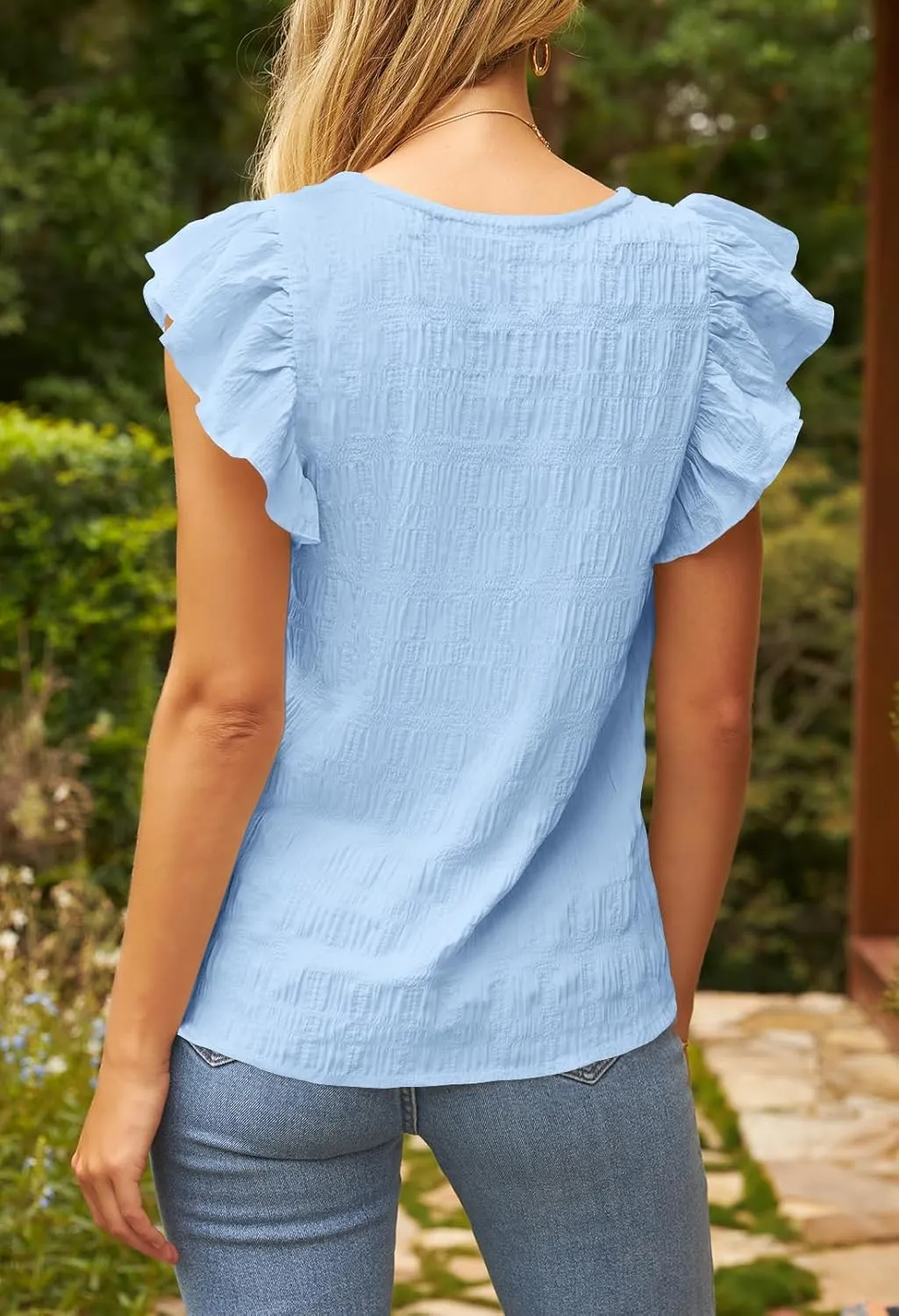 MEROKEETY Women's 2025 Summer Ruffle Cap Sleeve Blouse Square Neck Textured Shirt Dressy Casual Tops