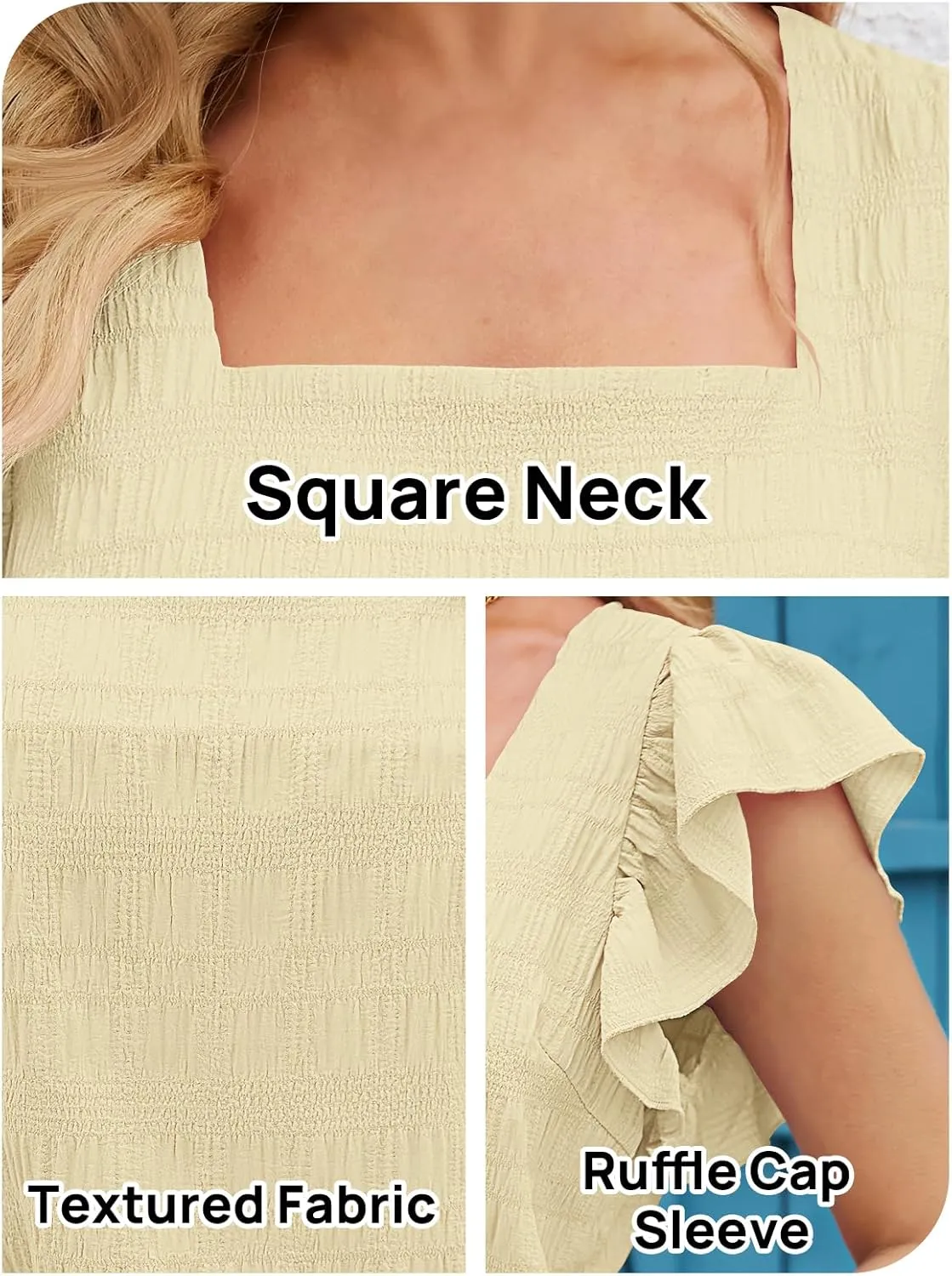 MEROKEETY Women's 2025 Summer Ruffle Cap Sleeve Blouse Square Neck Textured Shirt Dressy Casual Tops