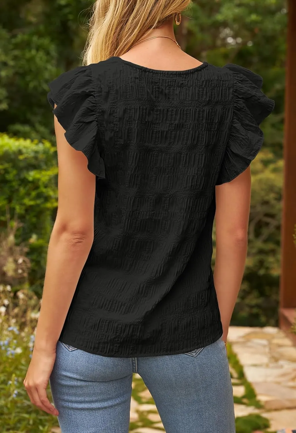 MEROKEETY Women's 2025 Summer Ruffle Cap Sleeve Blouse Square Neck Textured Shirt Dressy Casual Tops