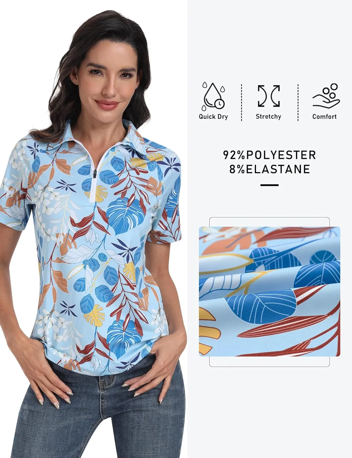 MoFiz Womens Short Sleeve Golf Polo Shirts Quick Dry Camo Lightweight UPF 50  Tennis Sports Athletic Tops Casual