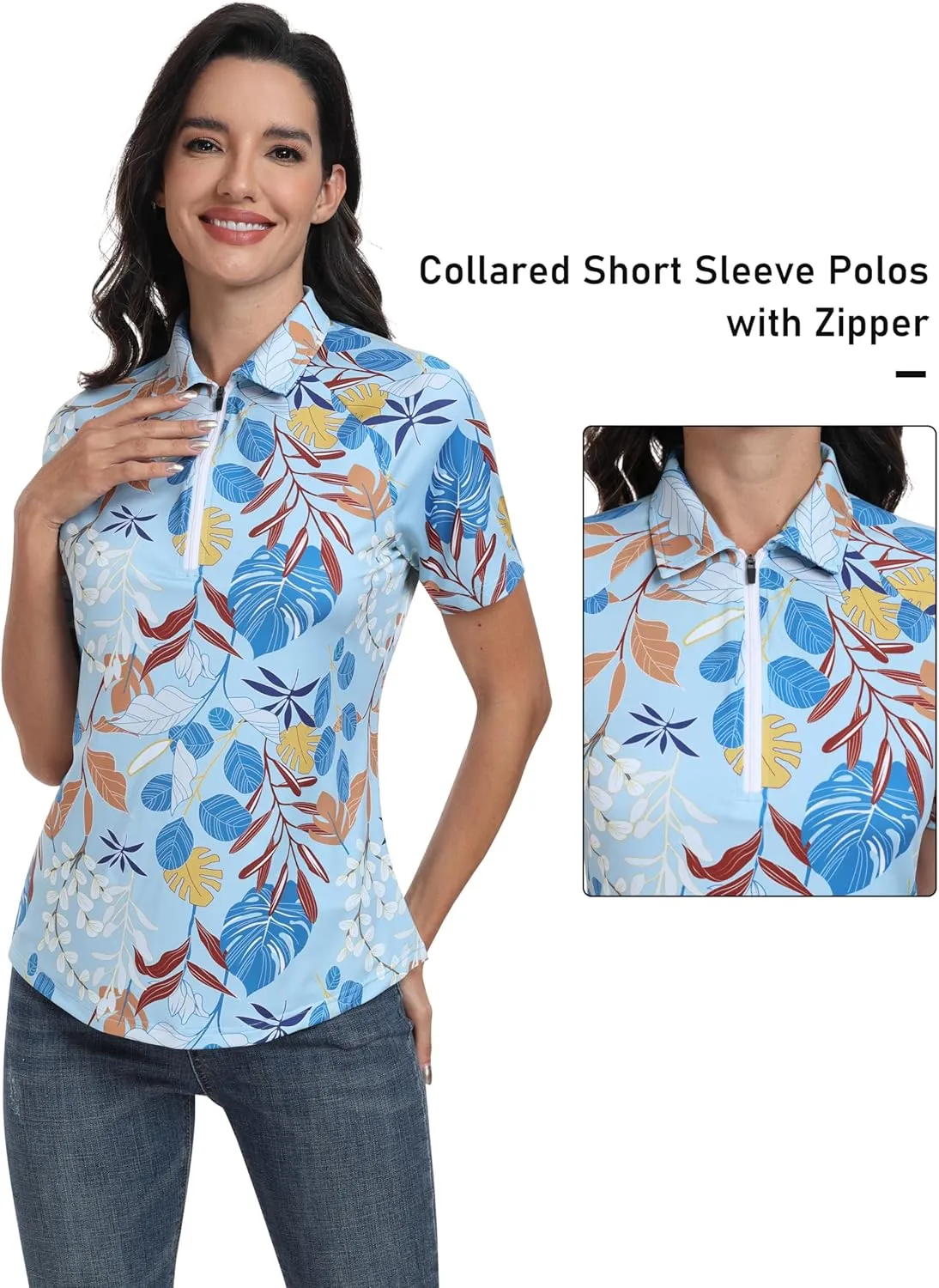 MoFiz Womens Short Sleeve Golf Polo Shirts Quick Dry Camo Lightweight UPF 50  Tennis Sports Athletic Tops Casual