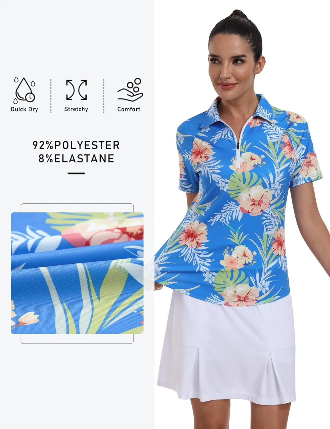 MoFiz Womens Short Sleeve Golf Polo Shirts Quick Dry Camo Lightweight UPF 50  Tennis Sports Athletic Tops Casual