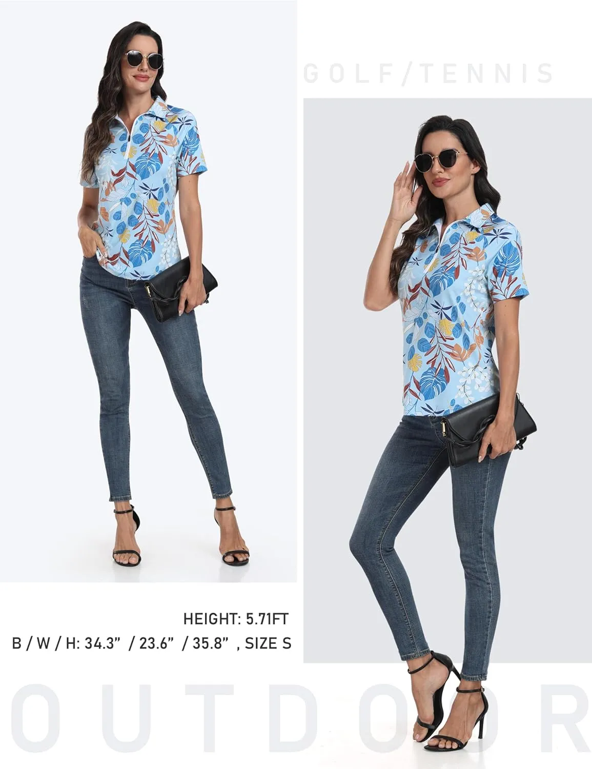 MoFiz Womens Short Sleeve Golf Polo Shirts Quick Dry Camo Lightweight UPF 50  Tennis Sports Athletic Tops Casual