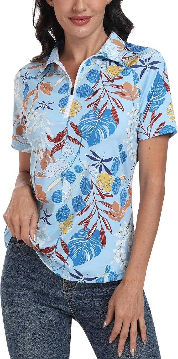 MoFiz Womens Short Sleeve Golf Polo Shirts Quick Dry Camo Lightweight UPF 50  Tennis Sports Athletic Tops Casual