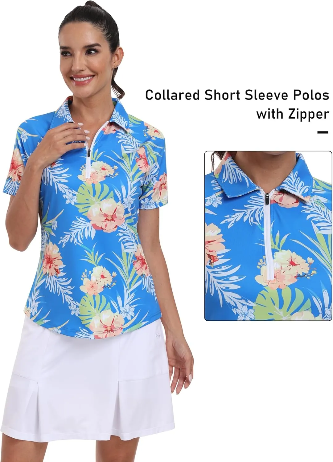 MoFiz Womens Short Sleeve Golf Polo Shirts Quick Dry Camo Lightweight UPF 50  Tennis Sports Athletic Tops Casual