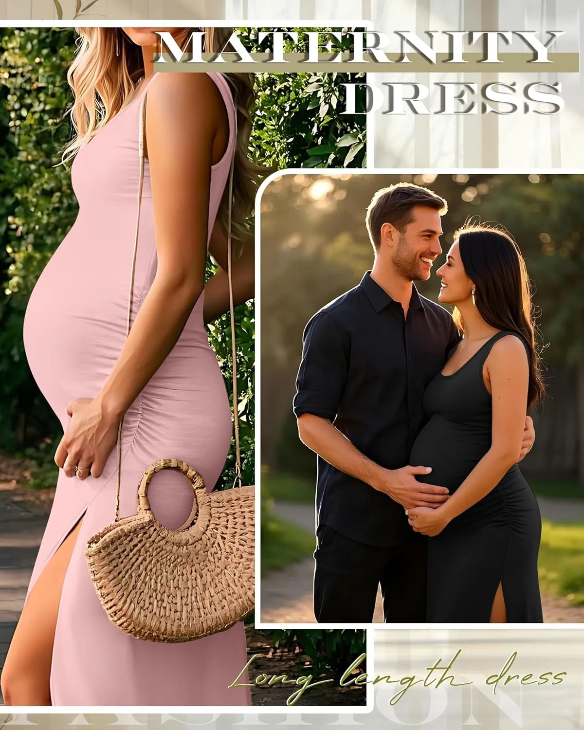 Neer 2 Pack Women's Maternity Dress Casual Sleeveless Tank Cotton Knit Pregnancy Clothes Split Long Tight Bodycon Midi Dress
