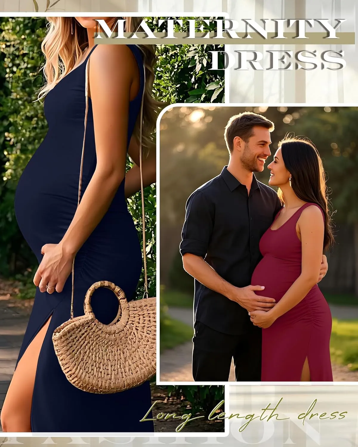 Neer 2 Pack Women's Maternity Dress Casual Sleeveless Tank Cotton Knit Pregnancy Clothes Split Long Tight Bodycon Midi Dress