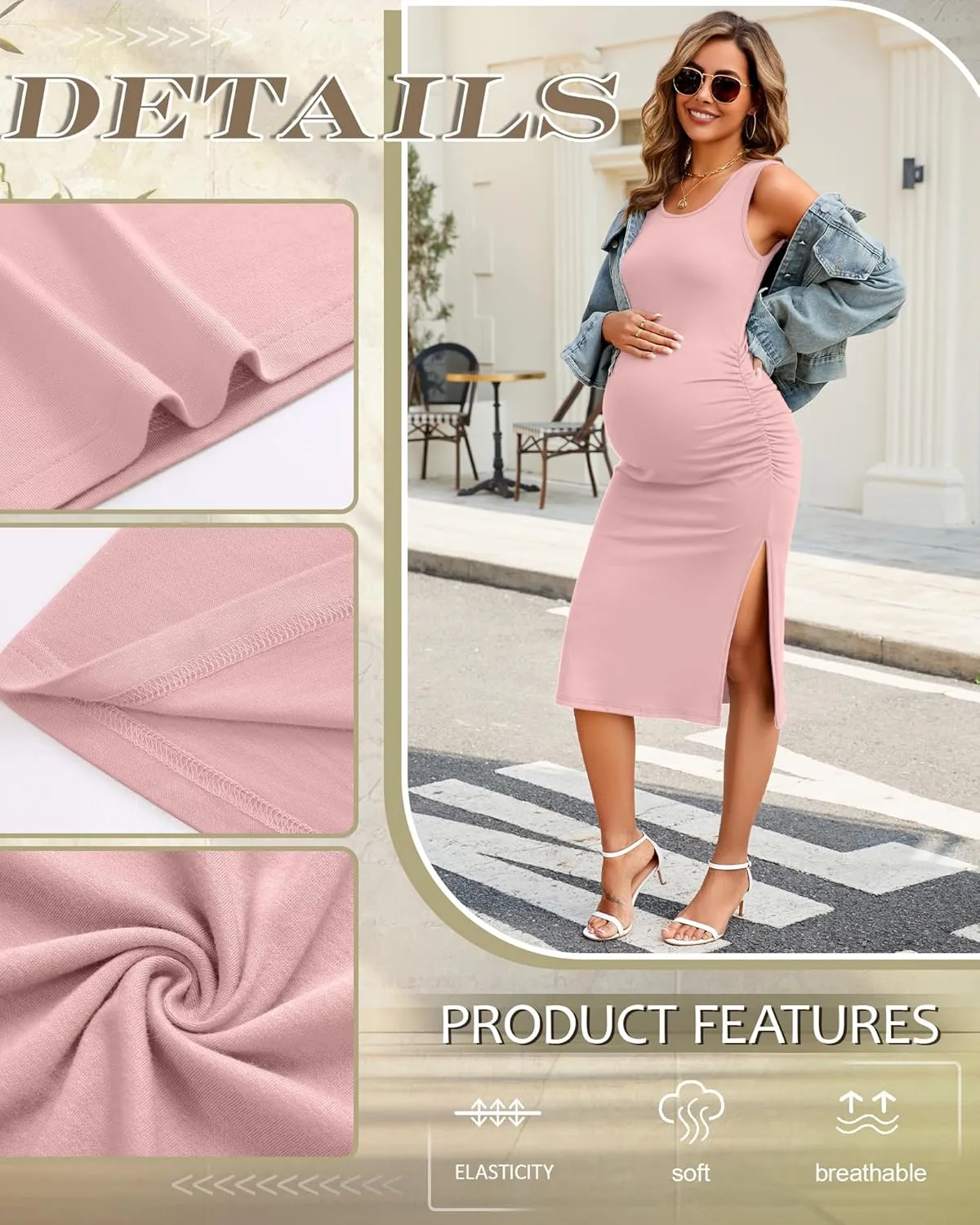 Neer 2 Pack Women's Maternity Dress Casual Sleeveless Tank Cotton Knit Pregnancy Clothes Split Long Tight Bodycon Midi Dress
