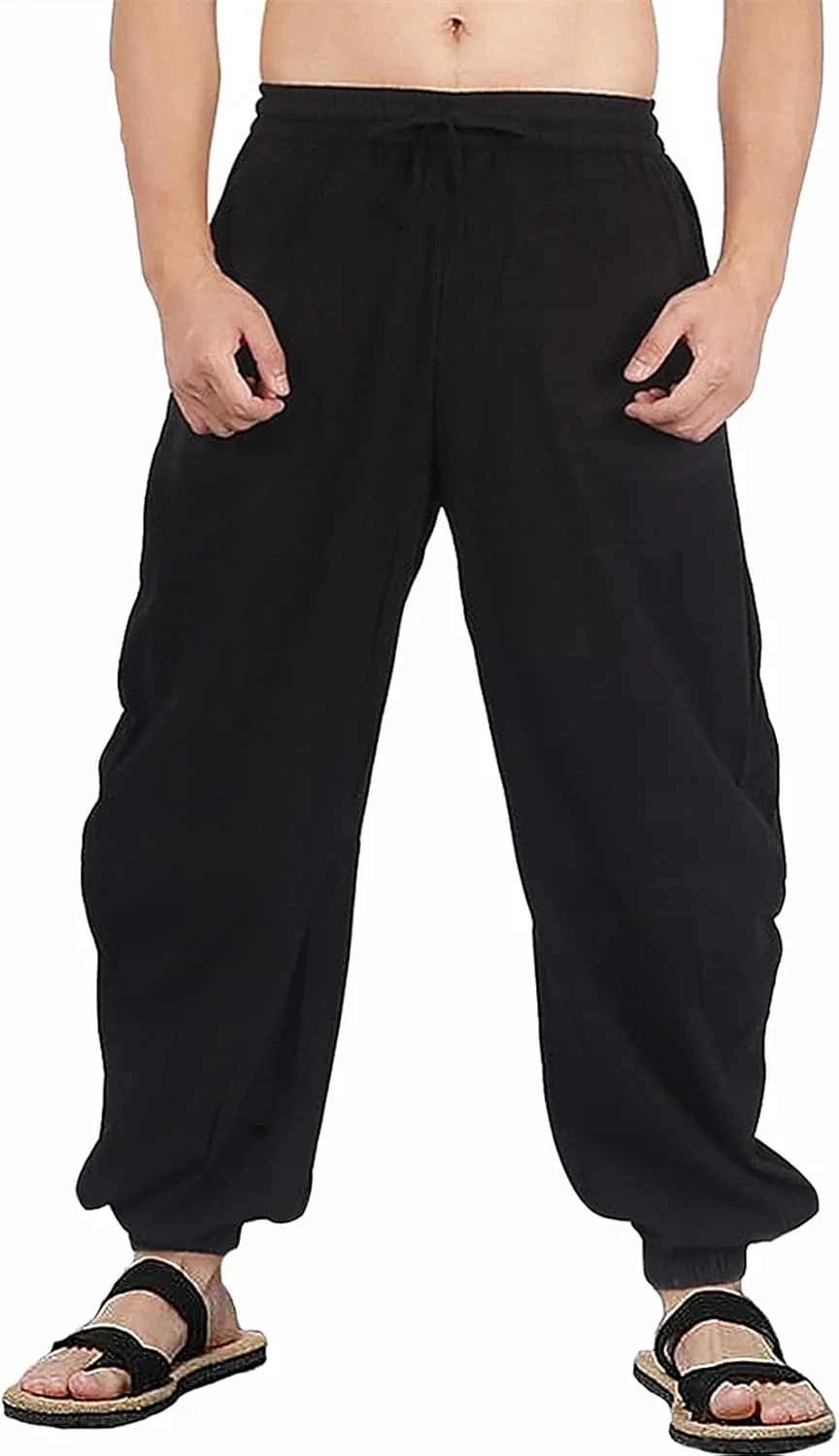 perdontoo Mens Casual Cotton Linen Pant Elastic Waist Drawstring Yoga Jogger Pants