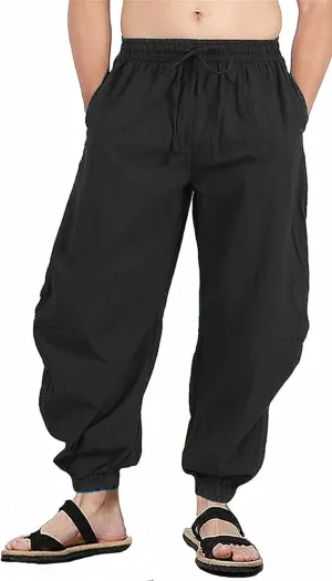perdontoo Mens Casual Cotton Linen Pant Elastic Waist Drawstring Yoga Jogger Pants
