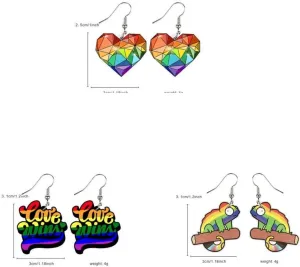 Pingyongchang Rainbow Acrylic Dangle Drop Earrings - Pride, Love Wins, Heart, Butterfly Designs - Lightweight, Comfortable - Unisex - 9 Pairs
