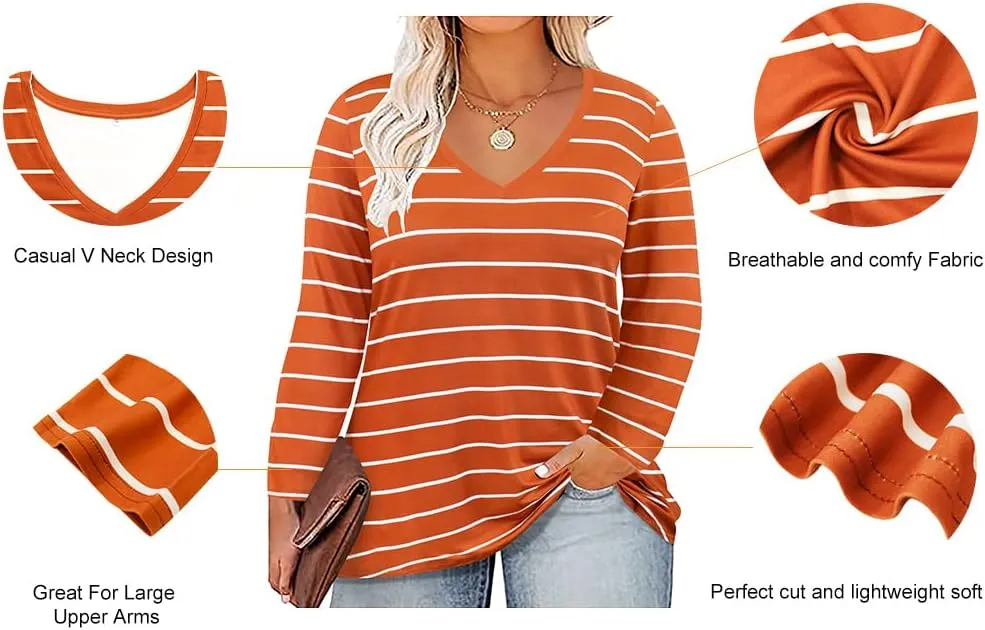 RITERA Womens Plus Size Tops Long Sleeve Shirts V Neck Tunics Fall Casual Pullover Loose Fit Basic Tshirt XL-5XL 14W-28W
