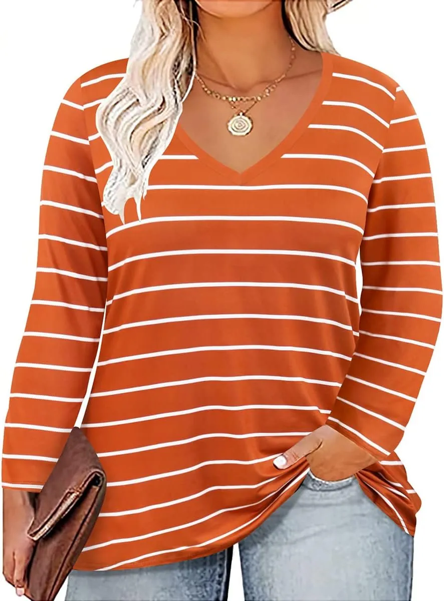 RITERA Womens Plus Size Tops Long Sleeve Shirts V Neck Tunics Fall Casual Pullover Loose Fit Basic Tshirt XL-5XL 14W-28W