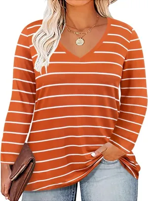 RITERA Womens Plus Size Tops Long Sleeve Shirts V Neck Tunics Fall Casual Pullover Loose Fit Basic Tshirt XL-5XL 14W-28W
