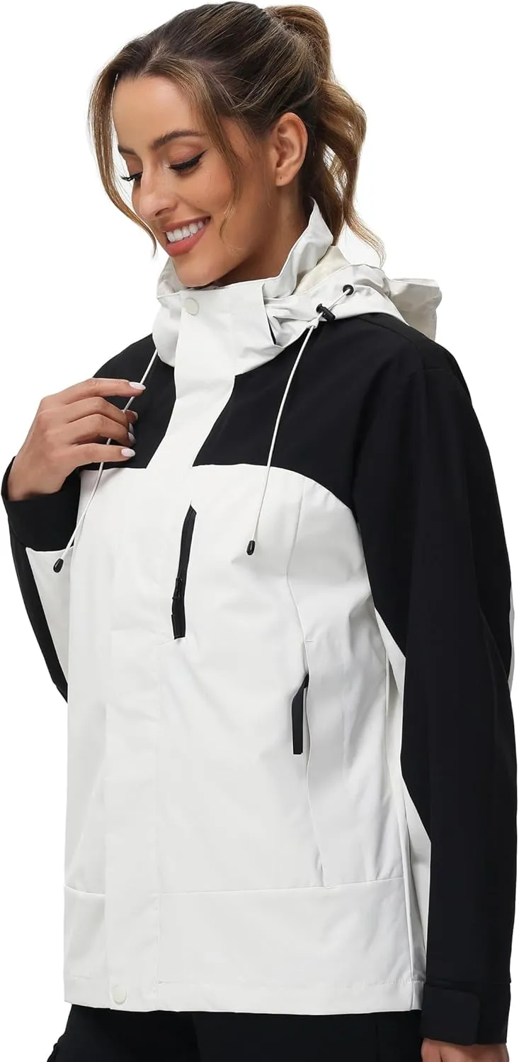 romansong 10000mm H2O Waterproof Rain Jacket Windproof Soft Shell Raincoat Windbreaker with Removable Hood