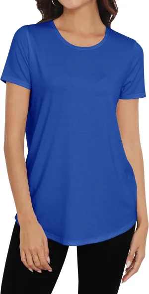 Smile Fish Women Crewneck Loose Fit Tunic Tops Short Sleeve Dressy Casual Summer Long Tee Shirts