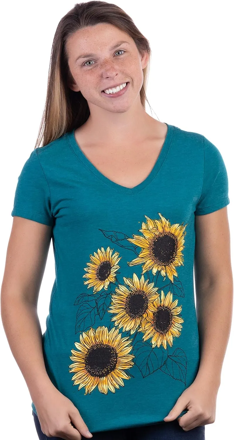 Vintage Nature Art Print - Cool Unique Illustration V-Neck T-Shirt Top Tee for Women