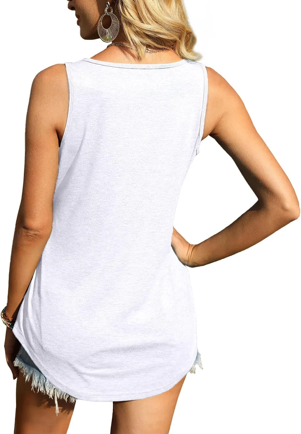 WIHOLL Womens Tank Tops U Neck Dolphin Hem Casual Flowy Summer Sleeveless Tunic Tshirts