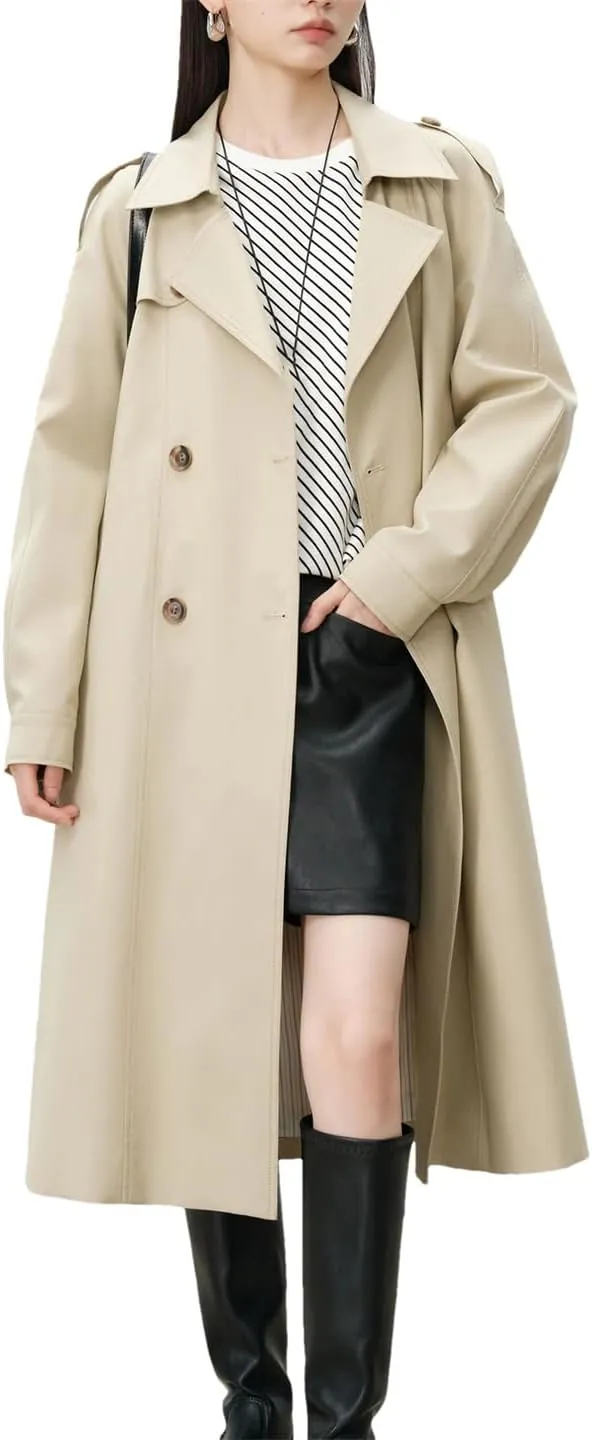 Women Fall Trench Coat Lapel Buttons Solid Midi Coat Casual Daily Vacation Long Jacket