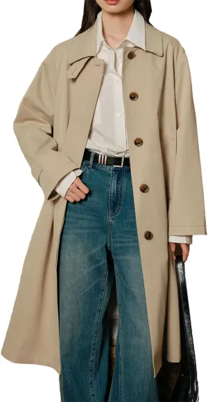 Women Fall Trench Coat Lapel Buttons Solid Midi Coat Casual Daily Vacation Long Jacket
