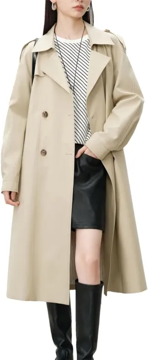 Women Fall Trench Coat Lapel Buttons Solid Midi Coat Casual Daily Vacation Long Jacket