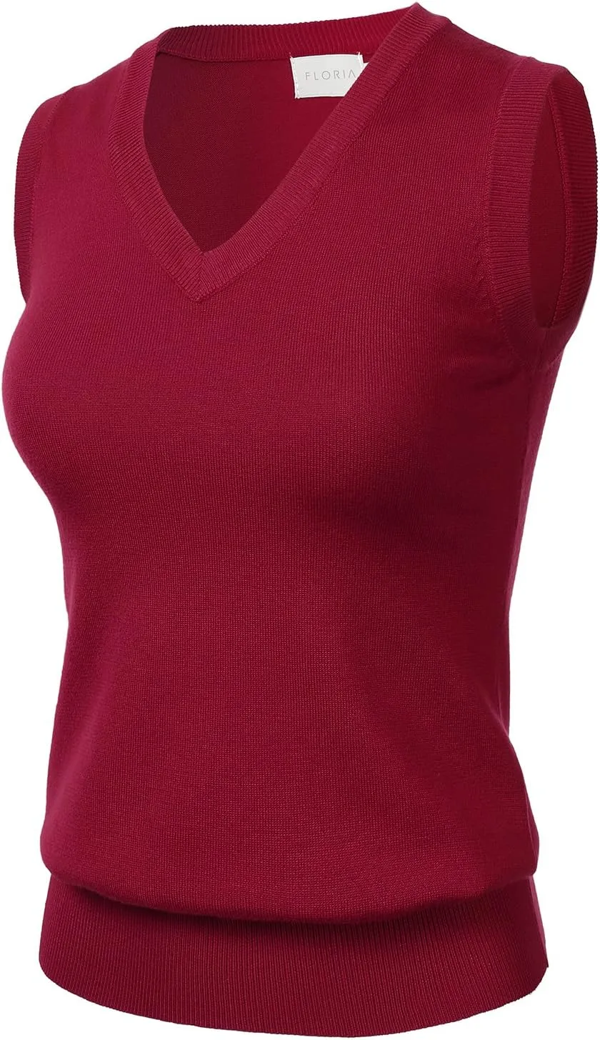 Women Solid Classic V-Neck Sleeveless Pullover Sweater Vest Top