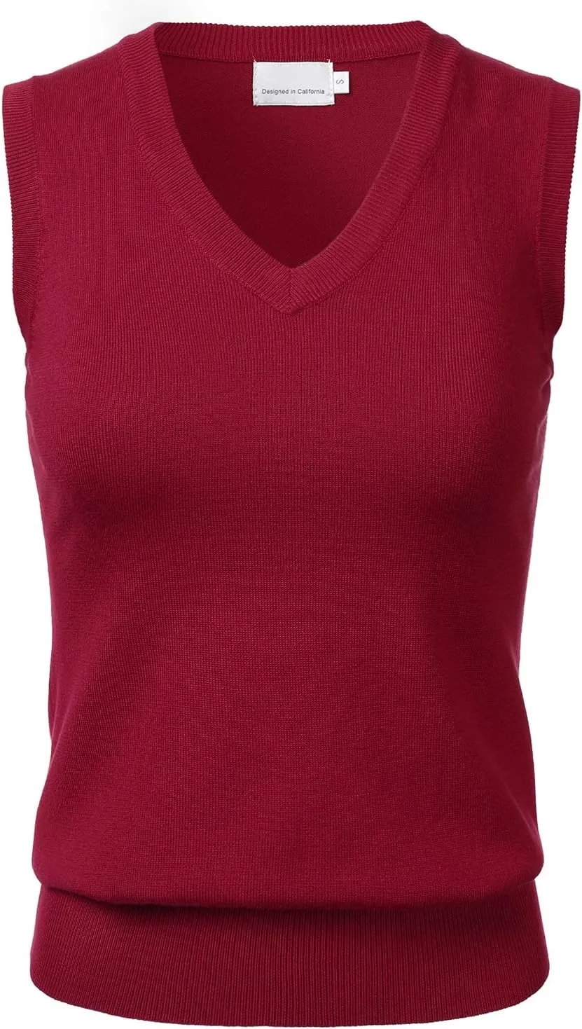 Women Solid Classic V-Neck Sleeveless Pullover Sweater Vest Top