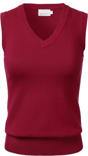 Women Solid Classic V-Neck Sleeveless Pullover Sweater Vest Top