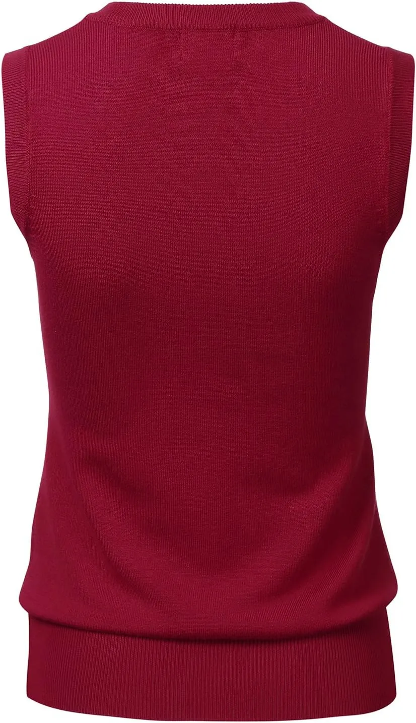 Women Solid Classic V-Neck Sleeveless Pullover Sweater Vest Top