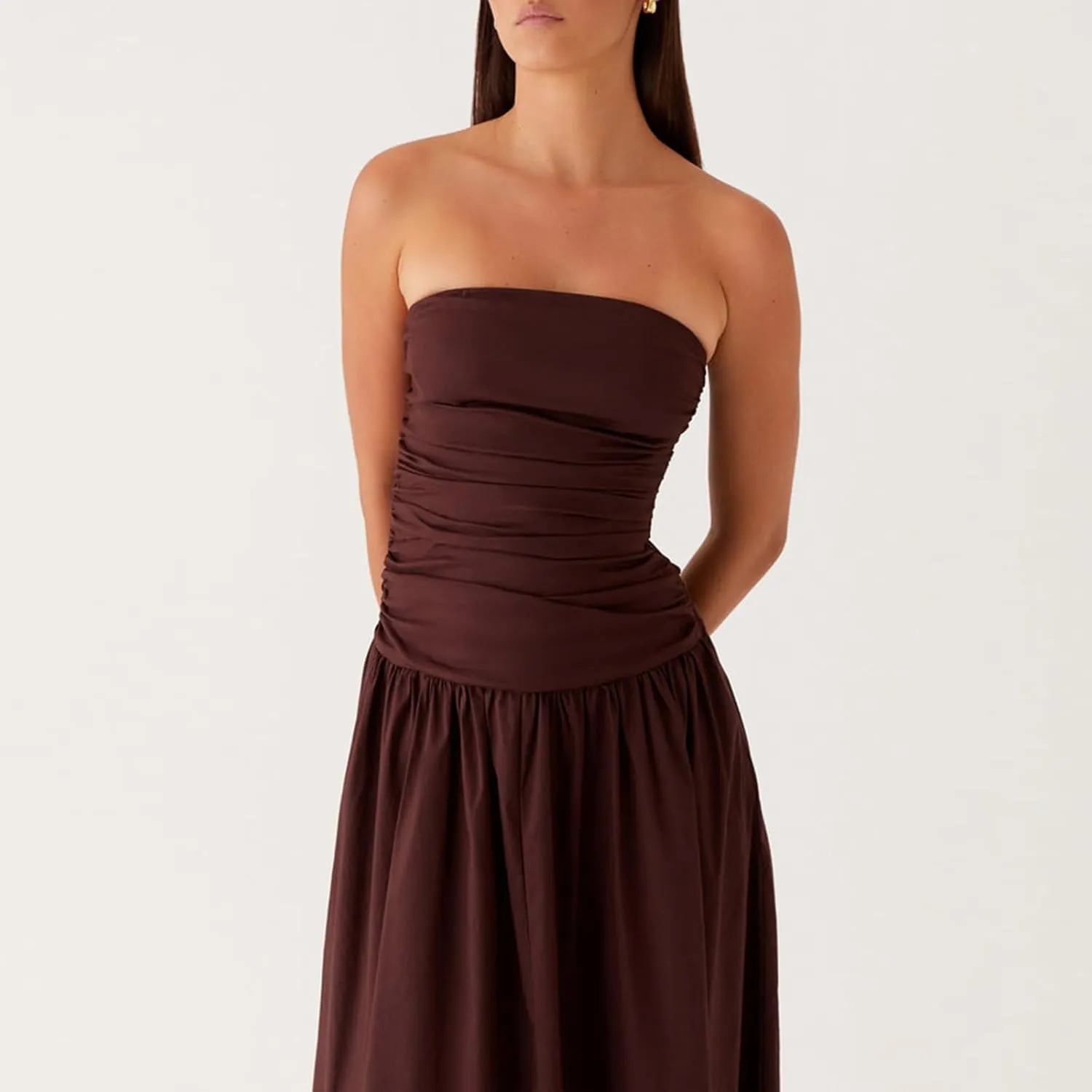 Women Tube Top Maxi Dress 2025 Elegant Sleeveless Strapless Ruched Flowy Summer Long Wedding Party Cocktail Dresses