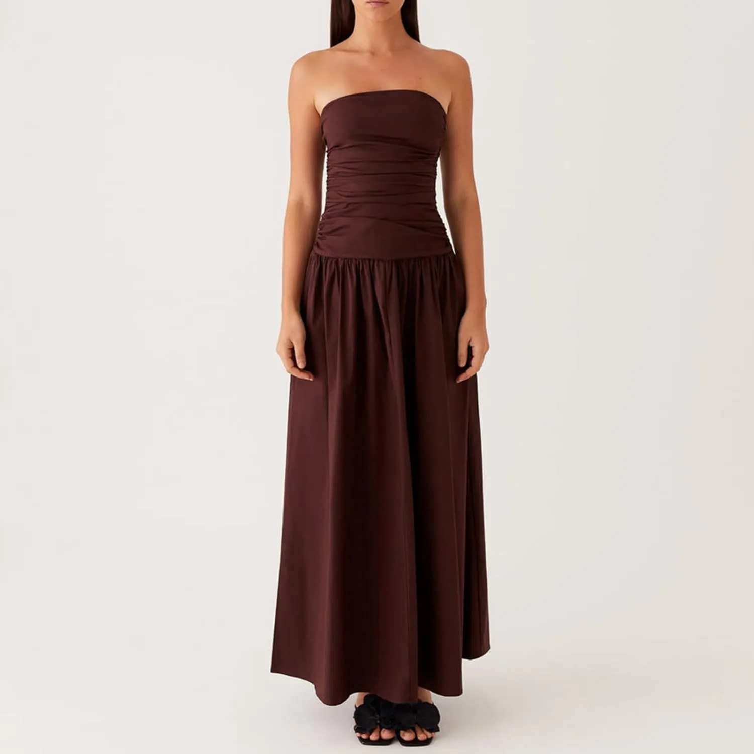 Women Tube Top Maxi Dress 2025 Elegant Sleeveless Strapless Ruched Flowy Summer Long Wedding Party Cocktail Dresses